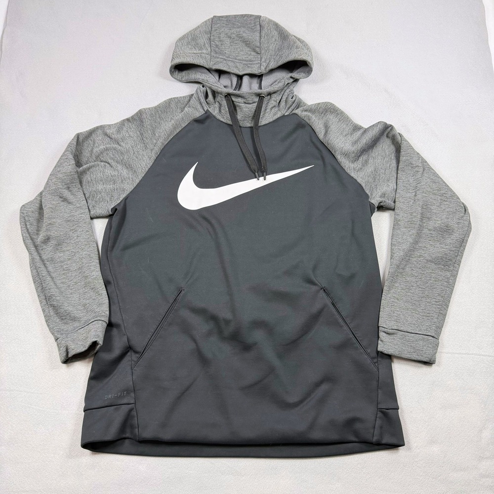 Nike Dri-FIT Mens Training Hoodie Large Black Gray Swoosh 931991-010